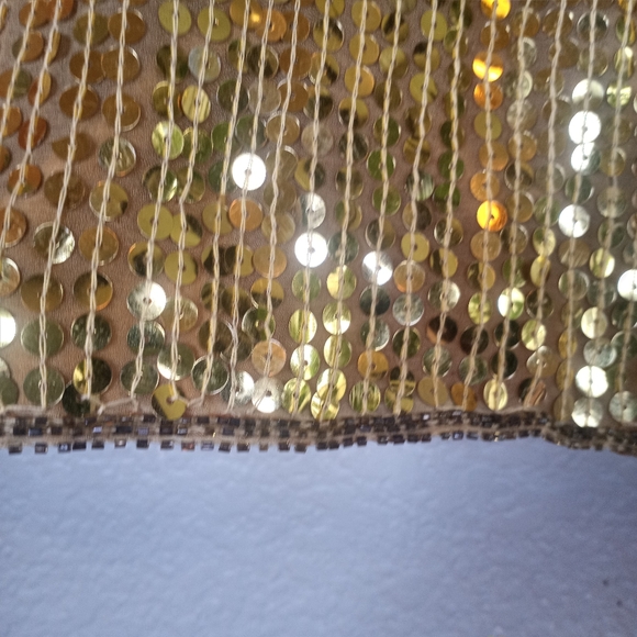 Vintage Silk Gold Sequined Made In India Dolman Sleeve Metallic Crew Neck L - Picture 3 of 12